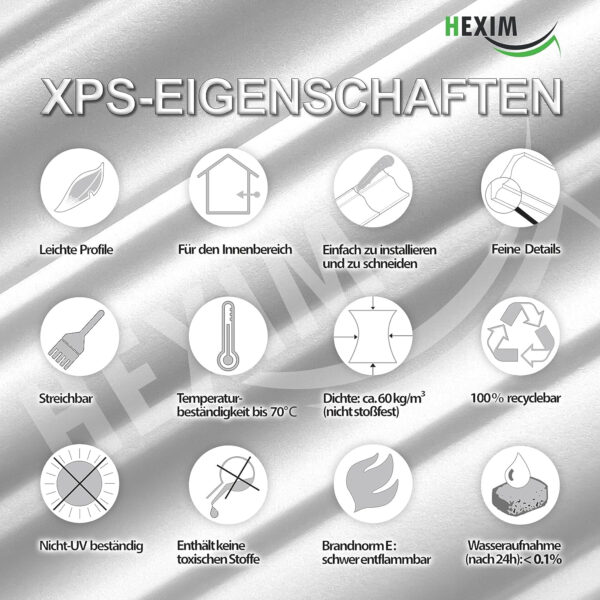 HEXIMO LED Molduras de estuco clásico (Muestra HLED 4), molduras de pared y techo con iluminación indirecta de poliestireno XPS Cala ligera - Imagen 5