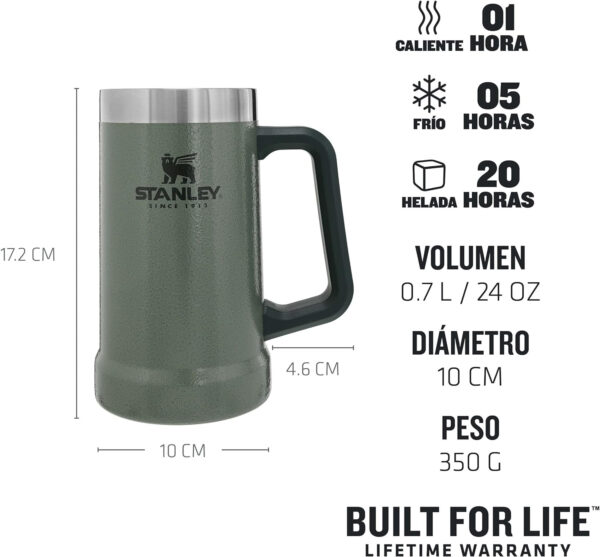 Jarra Cerveza Acero Inoxidable Mantiene la Cerveza Fría 7 horas - Vaso Termico Vintage - Apta Para Lavavajillas - Stanley Adventure Vacuum Stein 0.7L - Imagen 3