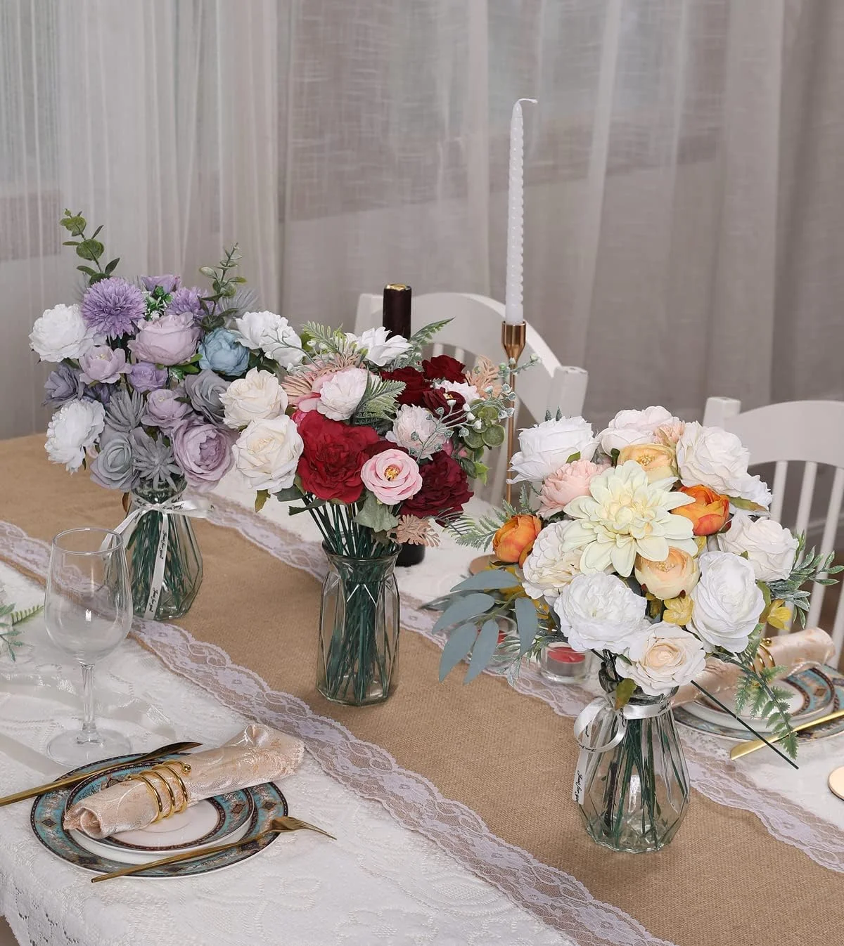 Flores Artificiales Flores Seda Flores Rosas Falsas Flores combinadas DIY para Ramos de Novia, centros de Mesa, Despedidas de Soltera y Decoración del Hogar (Bosque Púrpura) - Msrlassn (copia) - Imagen 5