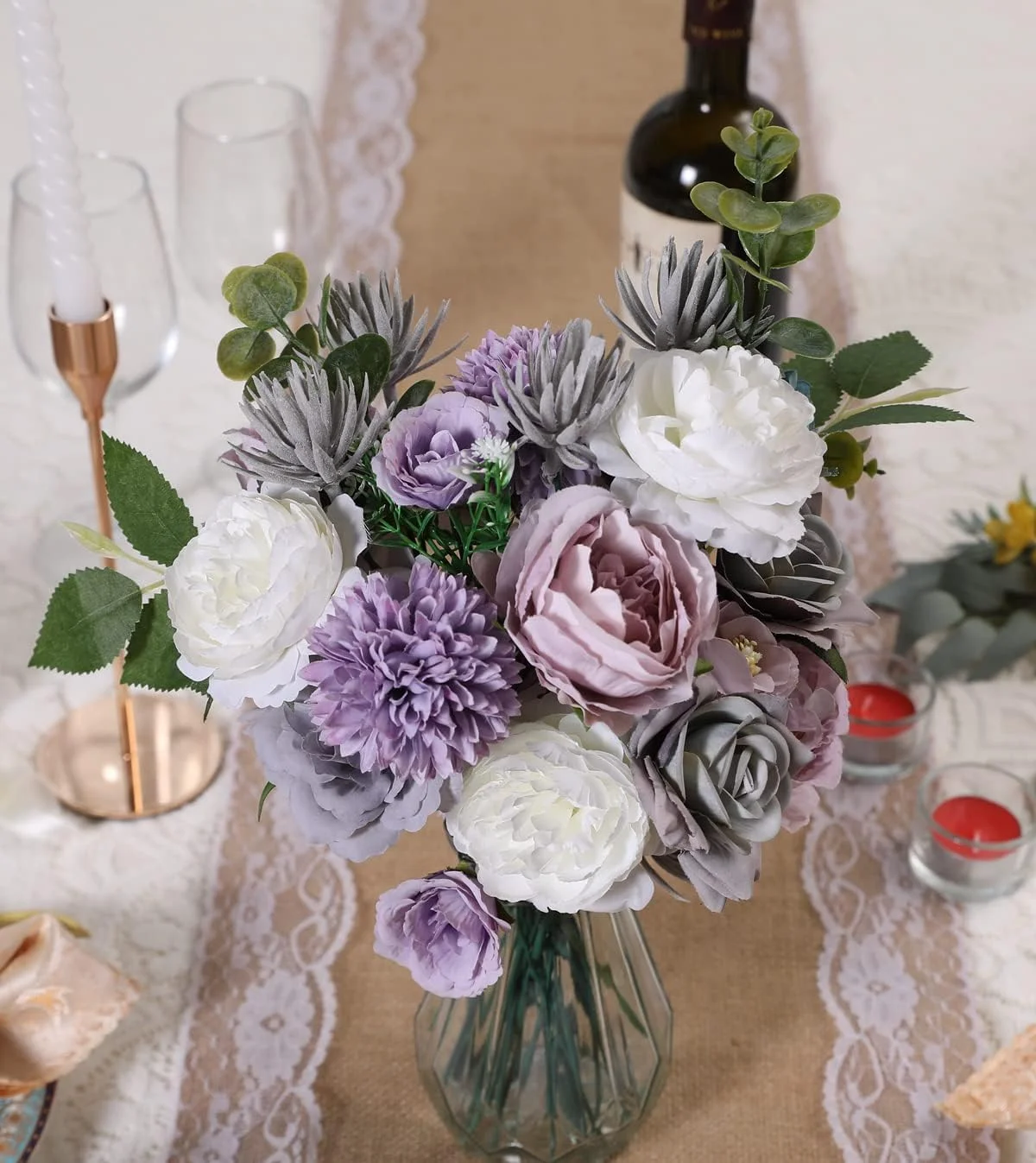 Flores Artificiales Flores Seda Flores Rosas Falsas Flores combinadas DIY para Ramos de Novia, centros de Mesa, Despedidas de Soltera y Decoración del Hogar (Bosque Púrpura) - Msrlassn (copia) - Imagen 6