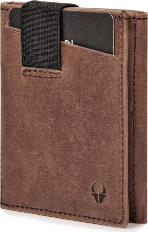 Cartera con protección RFID de cuero genuino en color marrón Genuine leather wallet with RFID protection in brown