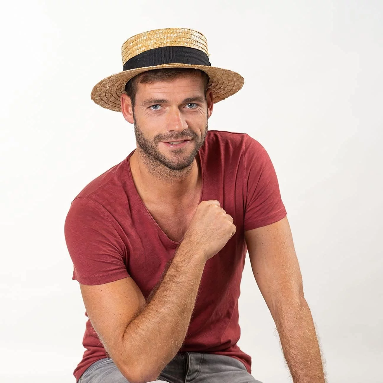 Sombrero de Paja Canotier Mujer/Hombre - Made in Italy Verano Marinero Sombreros con Banda Grosgrain Primavera/Verano, LIPODO - Imagen 2