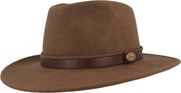 Sombrero Fedora Enrollable Trekking 100% Lana de Fieltro, Impermeable y Flexible, Ribete de Piel Cuero, Unisex (Color y Talla Elegir), Breiter