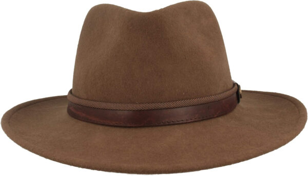 Sombrero Fedora Enrollable Trekking 100% Lana de Fieltro, Impermeable y Flexible, Ribete de Piel Cuero, Unisex (Color y Talla Elegir), Breiter - Imagen 2