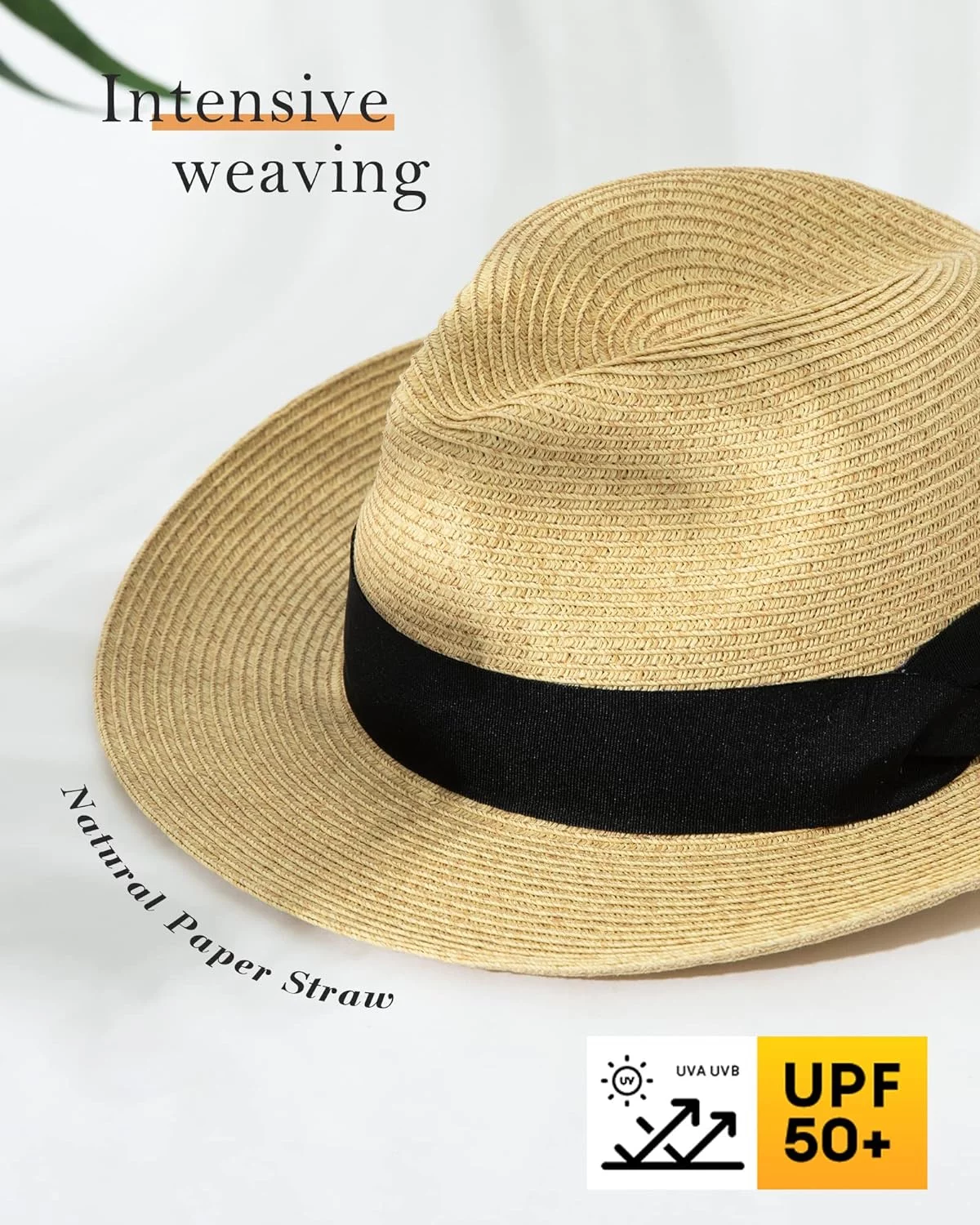 Sombrero Fedora de paja unisex UPF 50+ para mujeres y hombres, sombrero de playa plegable de ala ancha sombrero de Panamá sombrero UV sombrero de verano, Comhats - Imagen 2