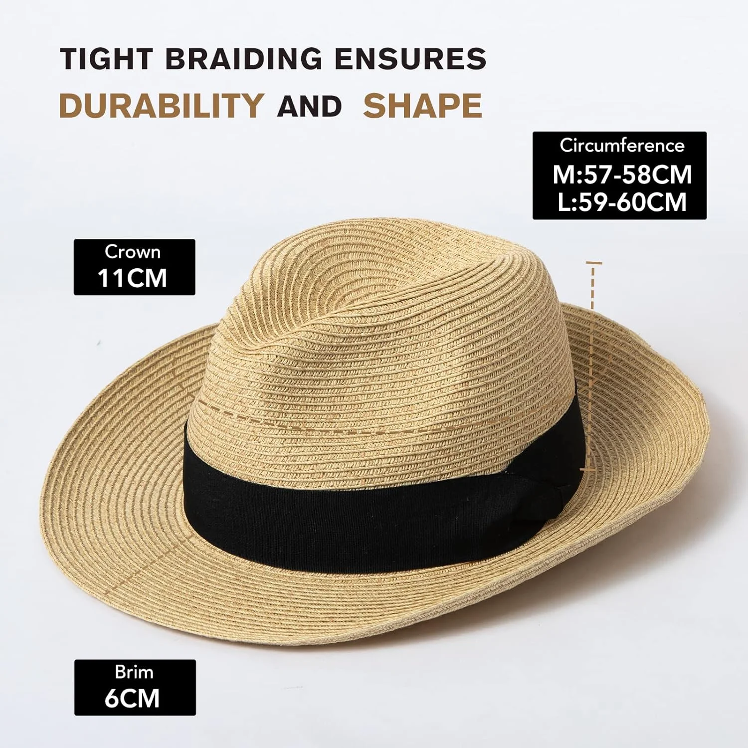 Sombrero Fedora de paja unisex UPF 50+ para mujeres y hombres, sombrero de playa plegable de ala ancha sombrero de Panamá sombrero UV sombrero de verano, Comhats - Imagen 3