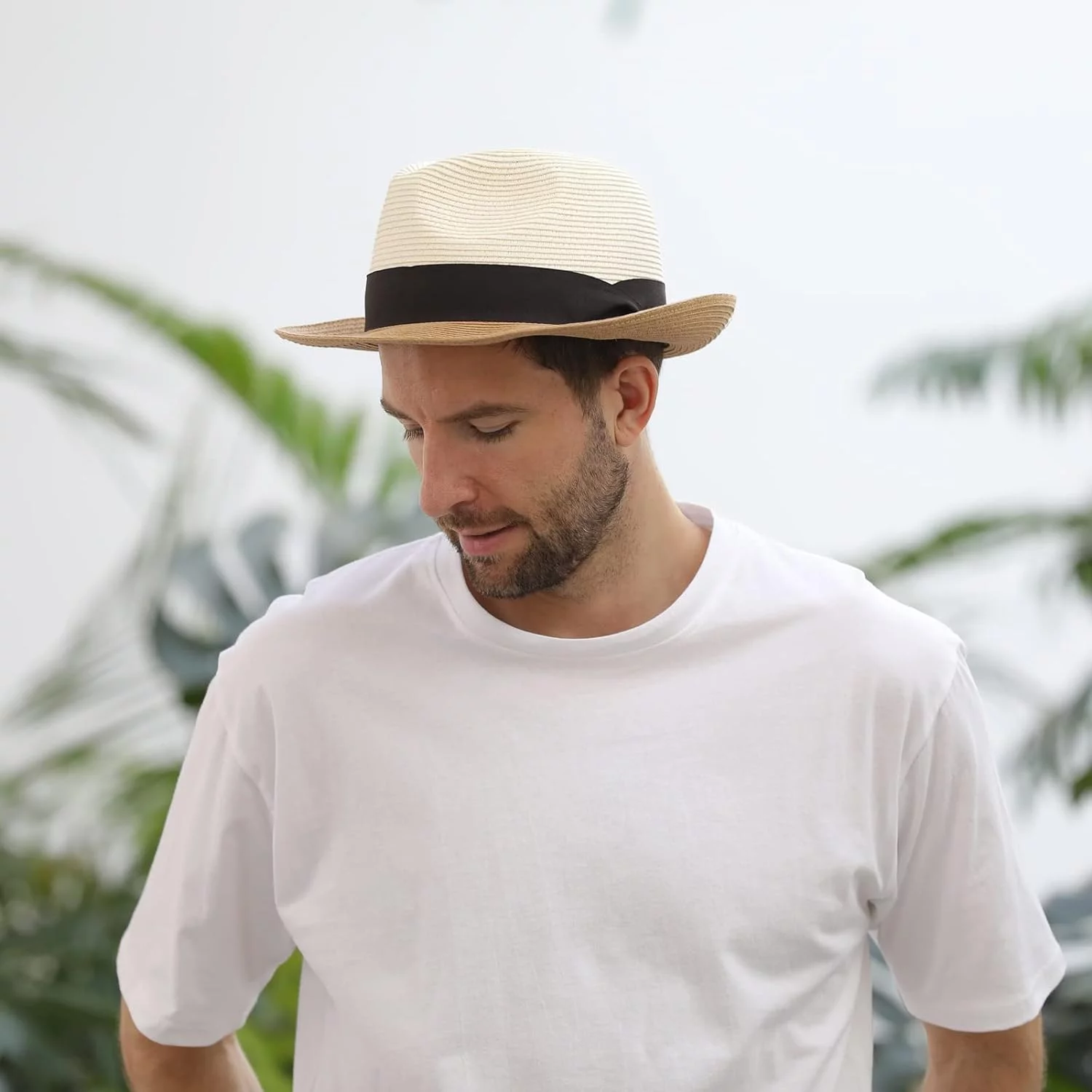 Sombrero Fedora de paja unisex UPF 50+ para mujeres y hombres, sombrero de playa plegable de ala ancha sombrero de Panamá sombrero UV sombrero de verano, Comhats - Imagen 6
