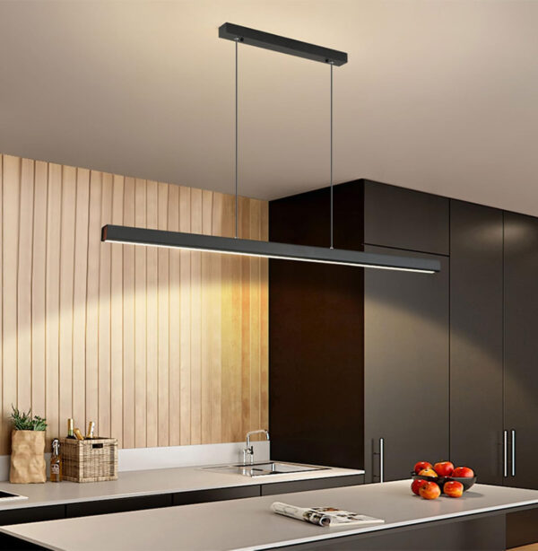 Lampara Colgante Cocina LED Moderna, 100cm Lampara techo Colgante Negro Regulable con Control Remoto, 36W Lampara Comedor lineal, Iluminación Colgante regulable altura para Comedor Cocina Oficina - Imagen 4