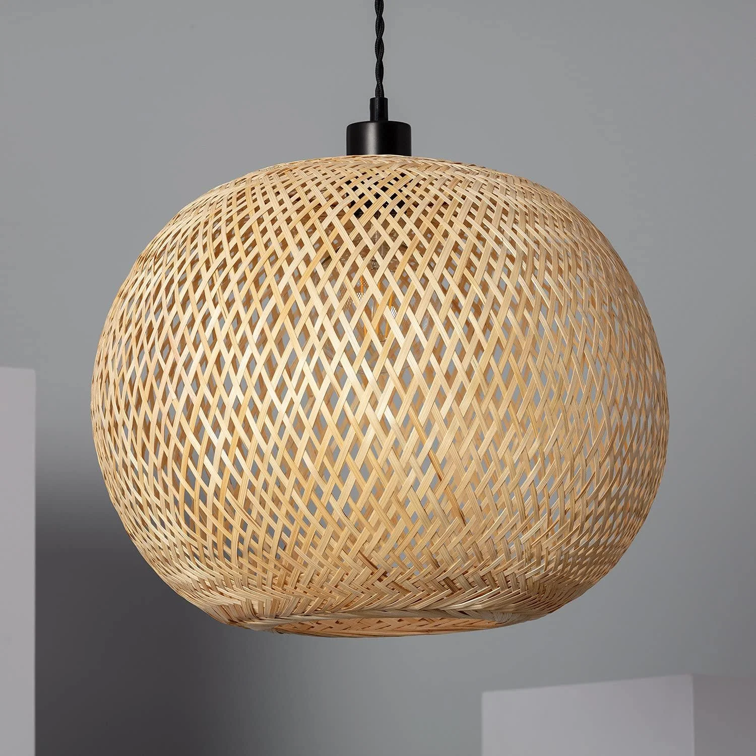 Lámpara Colgante Bambú Llata 320xØ390 mm Madera E27 Casquillo Gordo Bambú Decoración Salón, Habitación, Dormitorio, LEDKIA LIGHTING