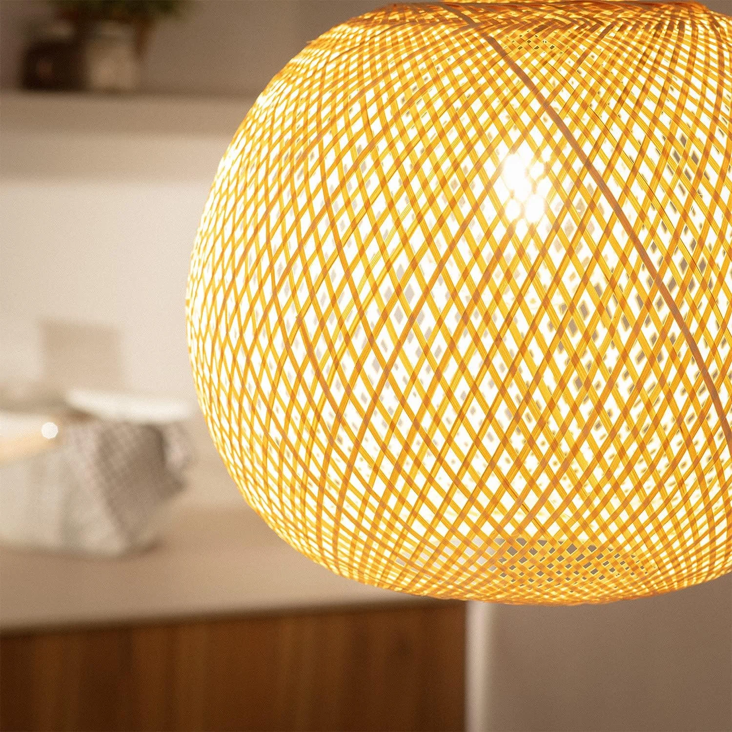 Lámpara Colgante Bambú Llata 320xØ390 mm Madera E27 Casquillo Gordo Bambú Decoración Salón, Habitación, Dormitorio, LEDKIA LIGHTING - Imagen 5