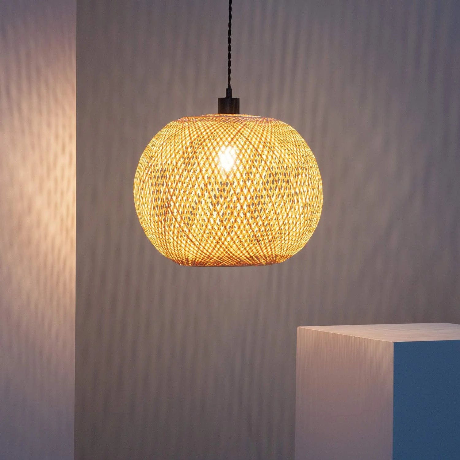 Lámpara Colgante Bambú Llata 320xØ390 mm Madera E27 Casquillo Gordo Bambú Decoración Salón, Habitación, Dormitorio, LEDKIA LIGHTING - Imagen 6