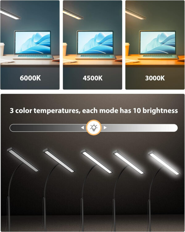 Lámpara de Escritorio con Pinza, 70CM Lámparas de Mesa más Brillantes 360° Lámpara de Lectura Flexible con Cargador USB para Trabajo Estudio o Lectura-Adaptador Incluido, iFalarila 160 LED - Imagen 2