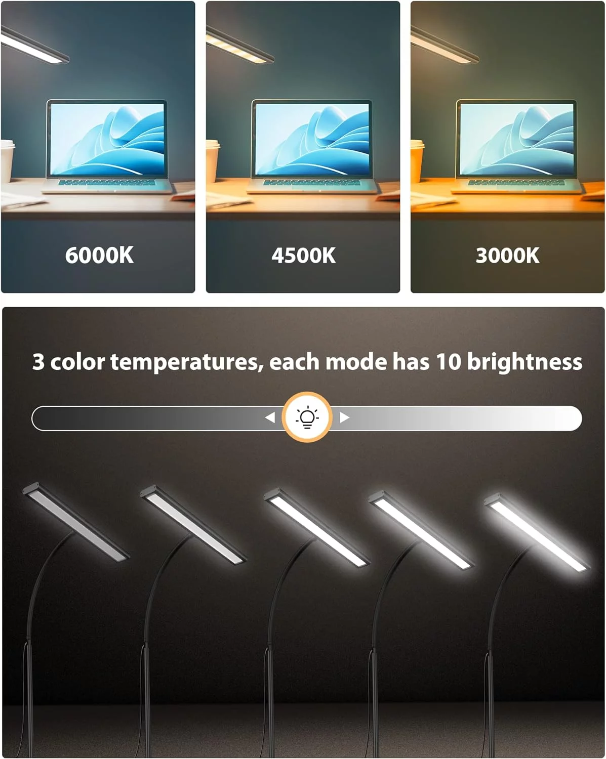 Lámpara de Escritorio con Pinza, 70CM Lámparas de Mesa más Brillantes 360° Lámpara de Lectura Flexible con Cargador USB para Trabajo Estudio o Lectura-Adaptador Incluido, iFalarila 160 LED - Imagen 2