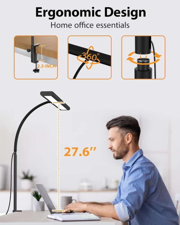 Lámpara de Escritorio con Pinza, 70CM Lámparas de Mesa más Brillantes 360° Lámpara de Lectura Flexible con Cargador USB para Trabajo Estudio o Lectura-Adaptador Incluido, iFalarila 160 LED - Imagen 3