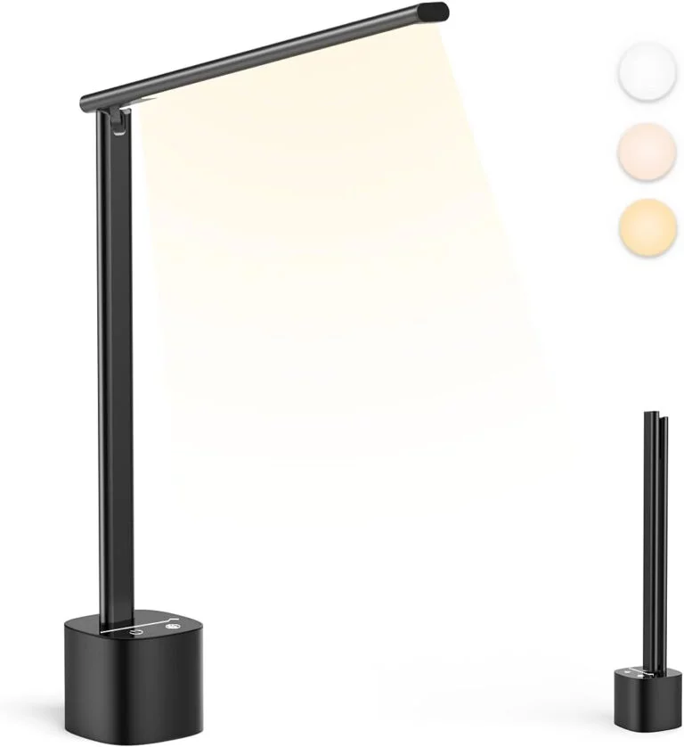 Hapfish Lampara de mesa recargable inalambrica, 5000mAh Flexo escritorio de aluminio, portatil, ajustable y plegable, Luz sin cables para mesita de noche, trabajo, interior y exterior (Negro)