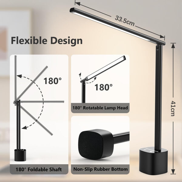 Hapfish Lampara de mesa recargable inalambrica, 5000mAh Flexo escritorio de aluminio, portatil, ajustable y plegable, Luz sin cables para mesita de noche, trabajo, interior y exterior (Negro) - Imagen 4