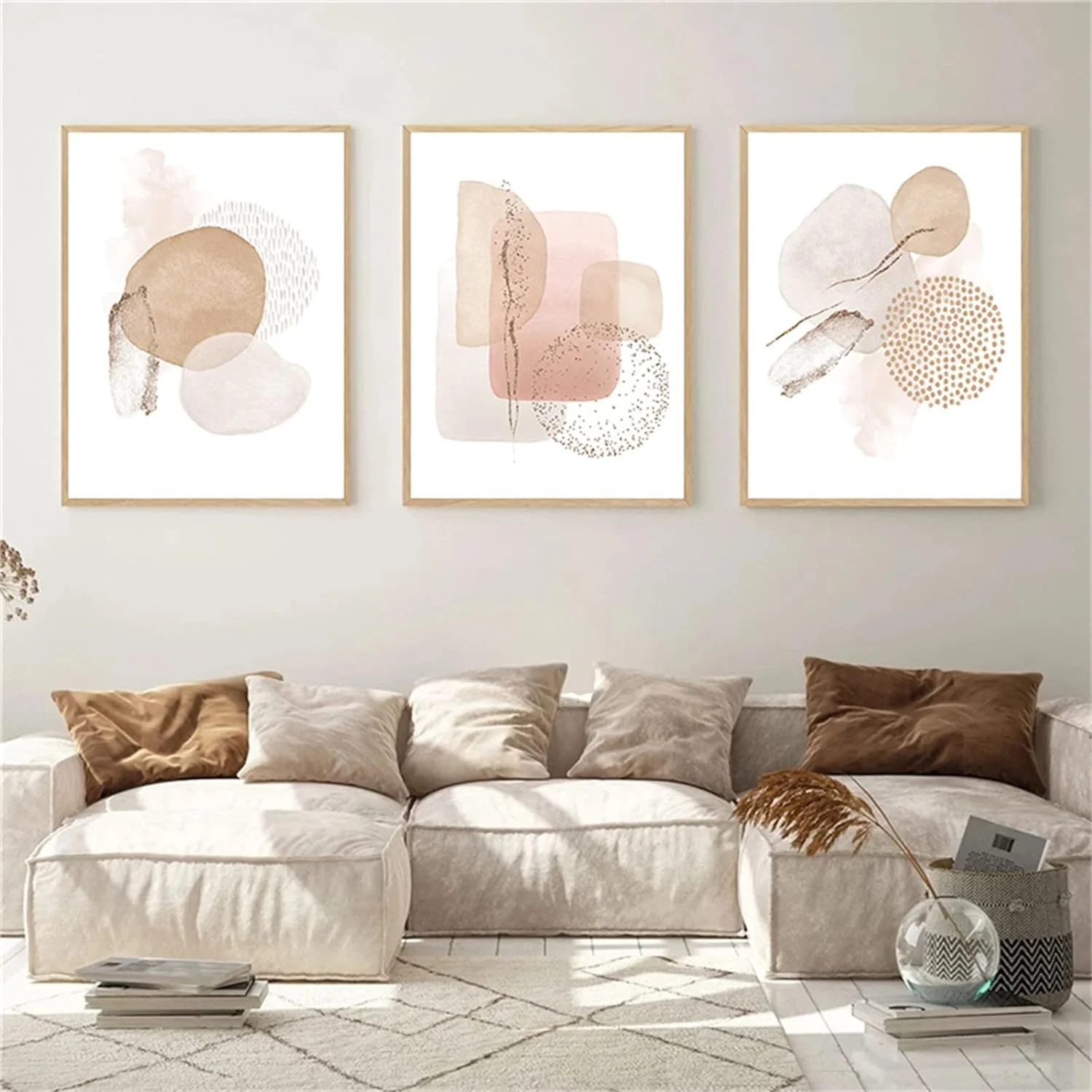 Juego de 3 Láminas abstractas, arte de pared aesthetic en beige, en lienzos sin marco, modernas para sala de estar, dormitorio (estilo A, 40 x 50 cm), Sarah Duke