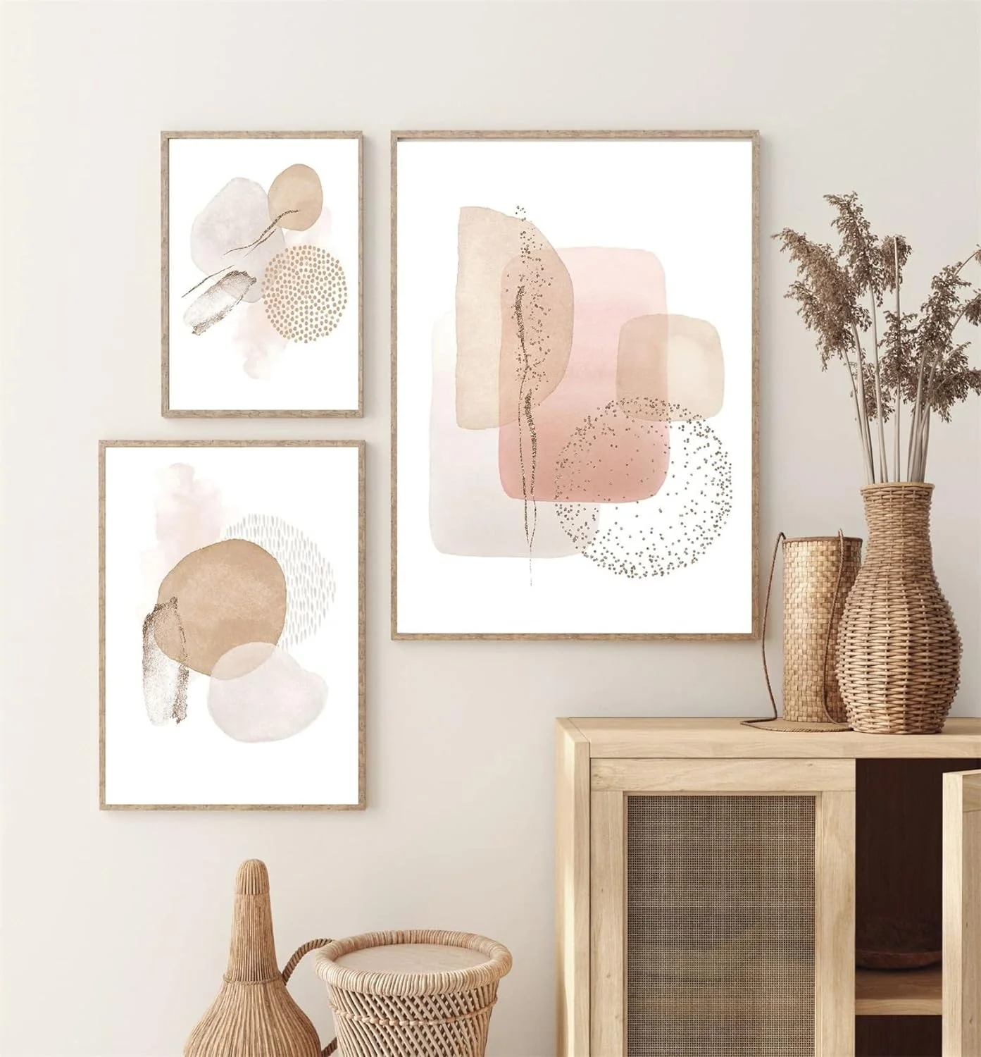 Juego de 3 Láminas abstractas, arte de pared aesthetic en beige, en lienzos sin marco, modernas para sala de estar, dormitorio (estilo A, 40 x 50 cm), Sarah Duke - Imagen 2