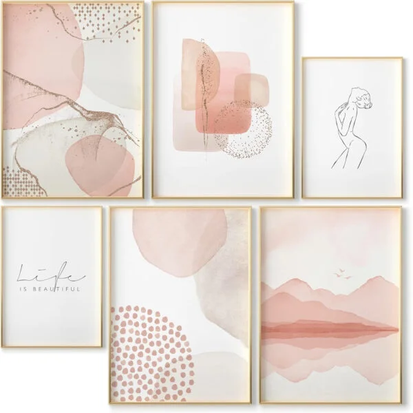 Láminas Decorativas Abstractas para Salón y Dormitorios, para Enmarcar, Decoración Pared Moderna Sin Marcos, Set de 4 x DIN A3 y 2 x DIN A4, Colección Abstracto, OHBIMBA