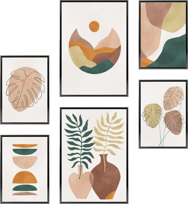 Láminas decorativas SIN Marcos - Decoración para Paredes de Sala, Dormitorios y Cocina - Arte Mural | 2 x A3 más 4 x A4 - 30x42 y 21x30, Monstera Plantas Abstracta, Heimlich