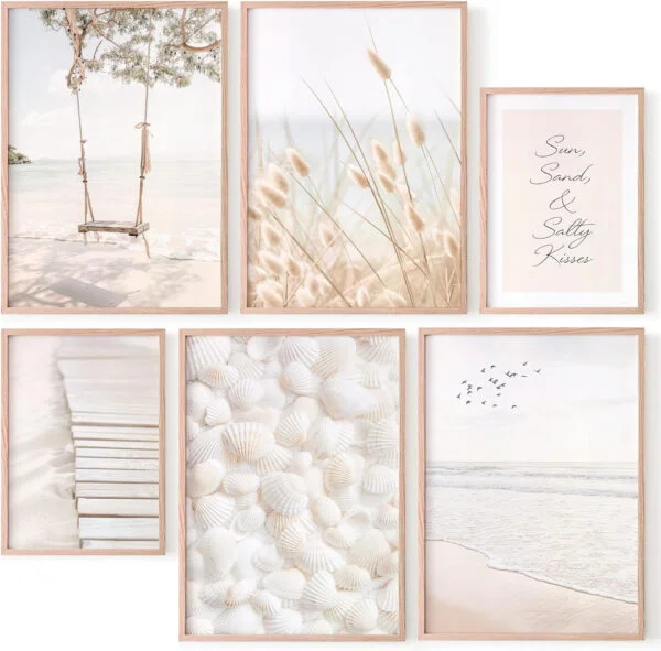 Láminas Decorativas Salón y Dormitorios para Enmarcar, Decoración Pared Moderna Sin Marcos, Set de 4 x DIN A3 y 2 x DIN A4, Colección Playa, OHBIMBA