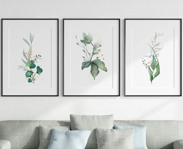 Eviepops Prints Arte De Pared con Plantas De Eucalipto, Set de 3 Láminas Sin Marco, Arte de Pared de Estilo botánico, Decoración De Plantas Tropicales, Decoración Abstracta, Verde Oro (A4)