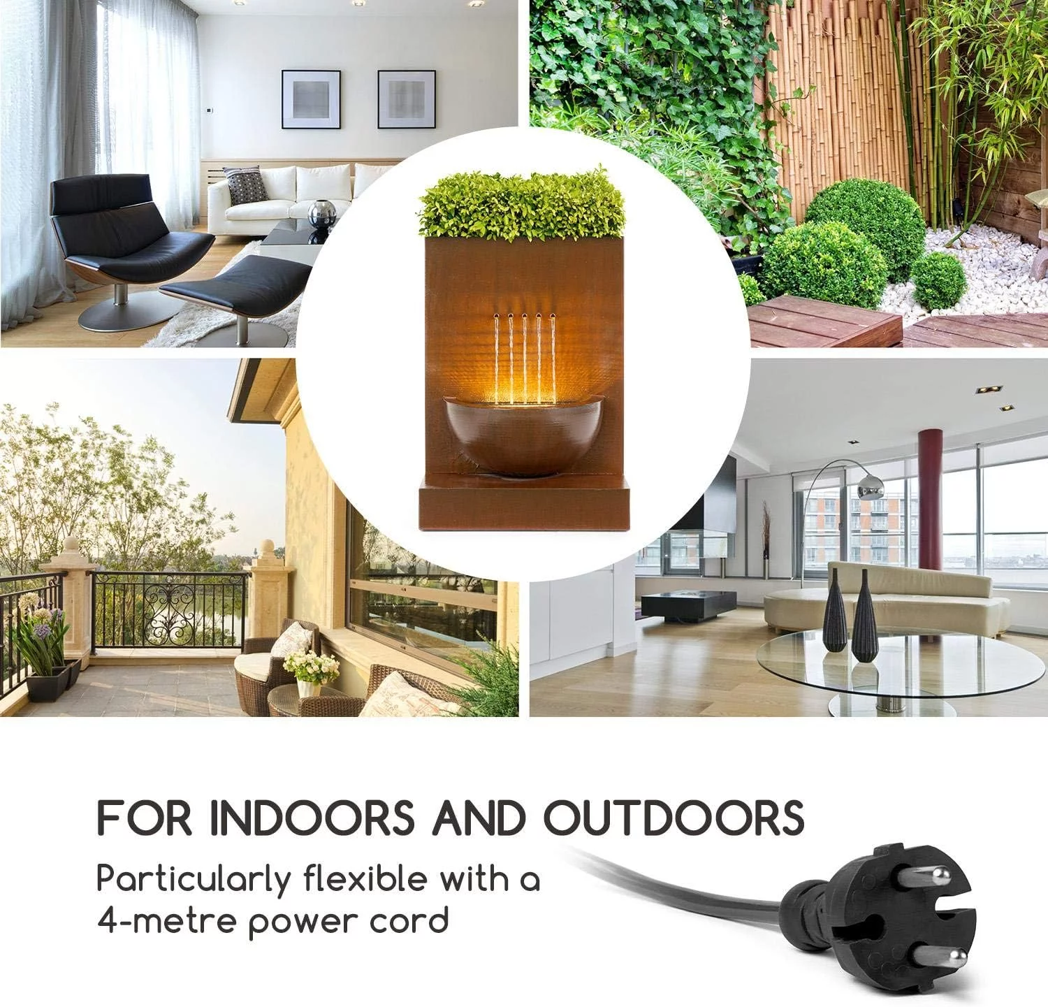 Blumfeldt Windflower Fuente para jardín - 11 W de Potencia, Incluye Cuenco para Plantas, para Dentro y Fuera, Caudal: 750 l/h, Iluminación LED, Metal galvanizado, Marrón - Imagen 4