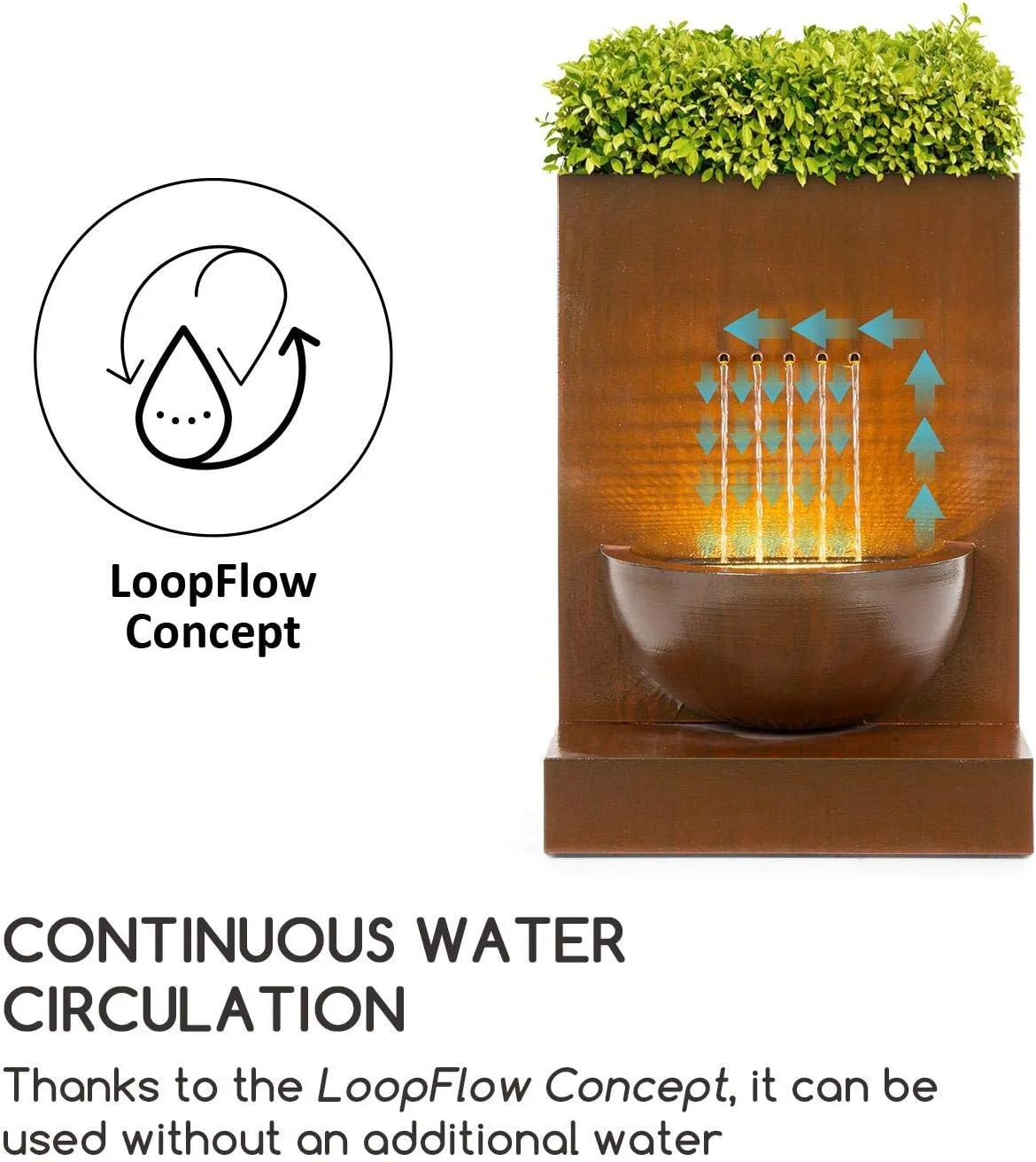 Blumfeldt Windflower Fuente para jardín - 11 W de Potencia, Incluye Cuenco para Plantas, para Dentro y Fuera, Caudal: 750 l/h, Iluminación LED, Metal galvanizado, Marrón - Imagen 5