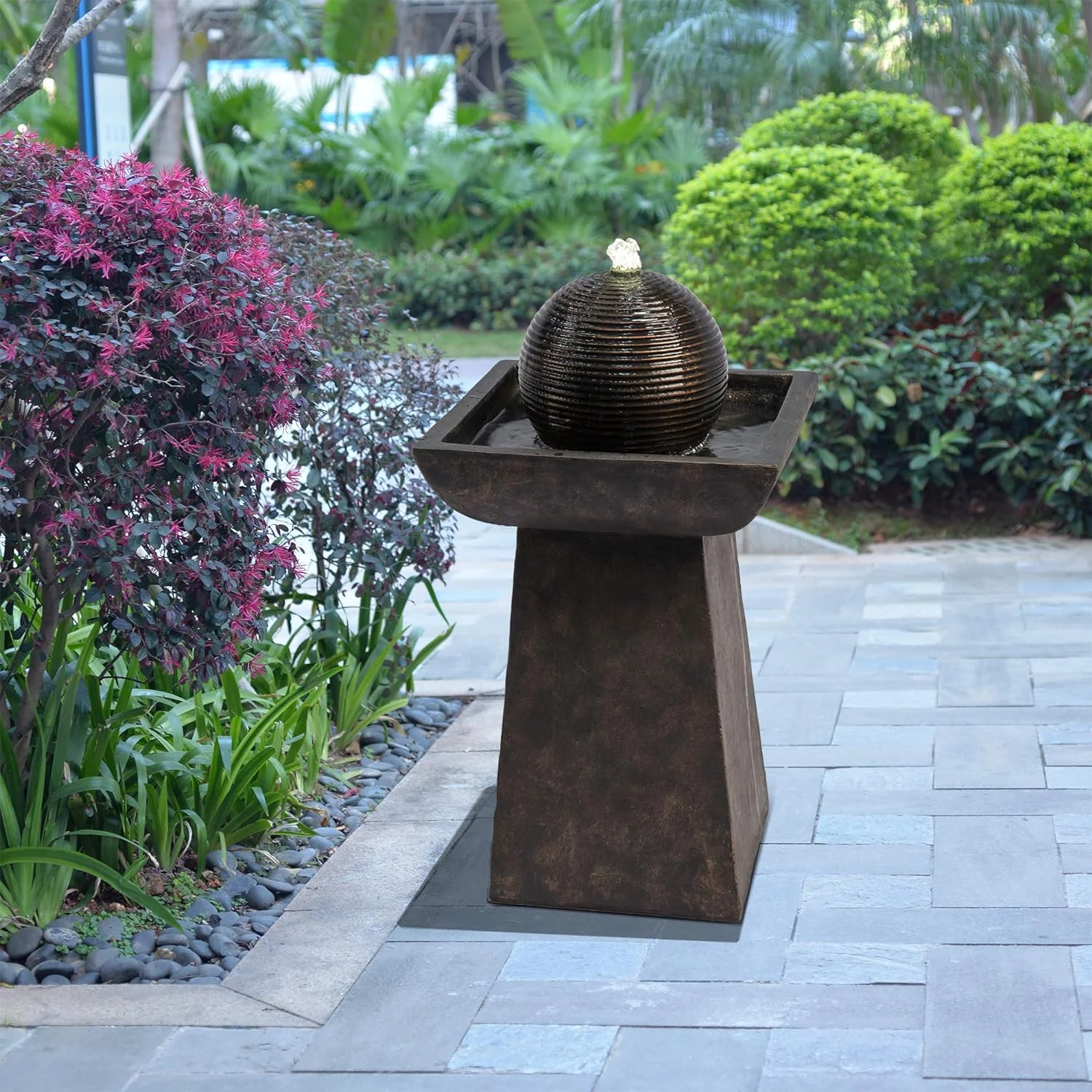 Teamson Home Fuente de Agua del Jardín, Cascada Zen de Esfera con Luces para Exteriores - Imagen 2