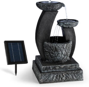 Fuente Ornamental de jardín con Panel Solar Efecto Piedra poliresina 3 Niveles miniboma iluminacion LED, para Interior o Exterior de Blumfeldt modelo Fantaghiro