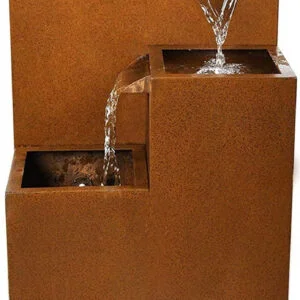 Fuente de acero corsteno, con iluminación LED, juego de agua para exteriores + fuente de jardín de interior, fuente de habitación, fuente de habitación, 90 cm de alto x 30 cm de ancho, Köhko modelo RiberoXL