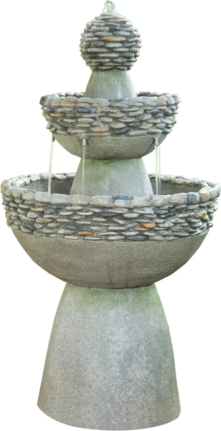 Fuente de Agua para Interiores y jardín Gris, Piedra, 51,9 x 51,9 x 92,7 cm, Peaktop FI0030AA-UK