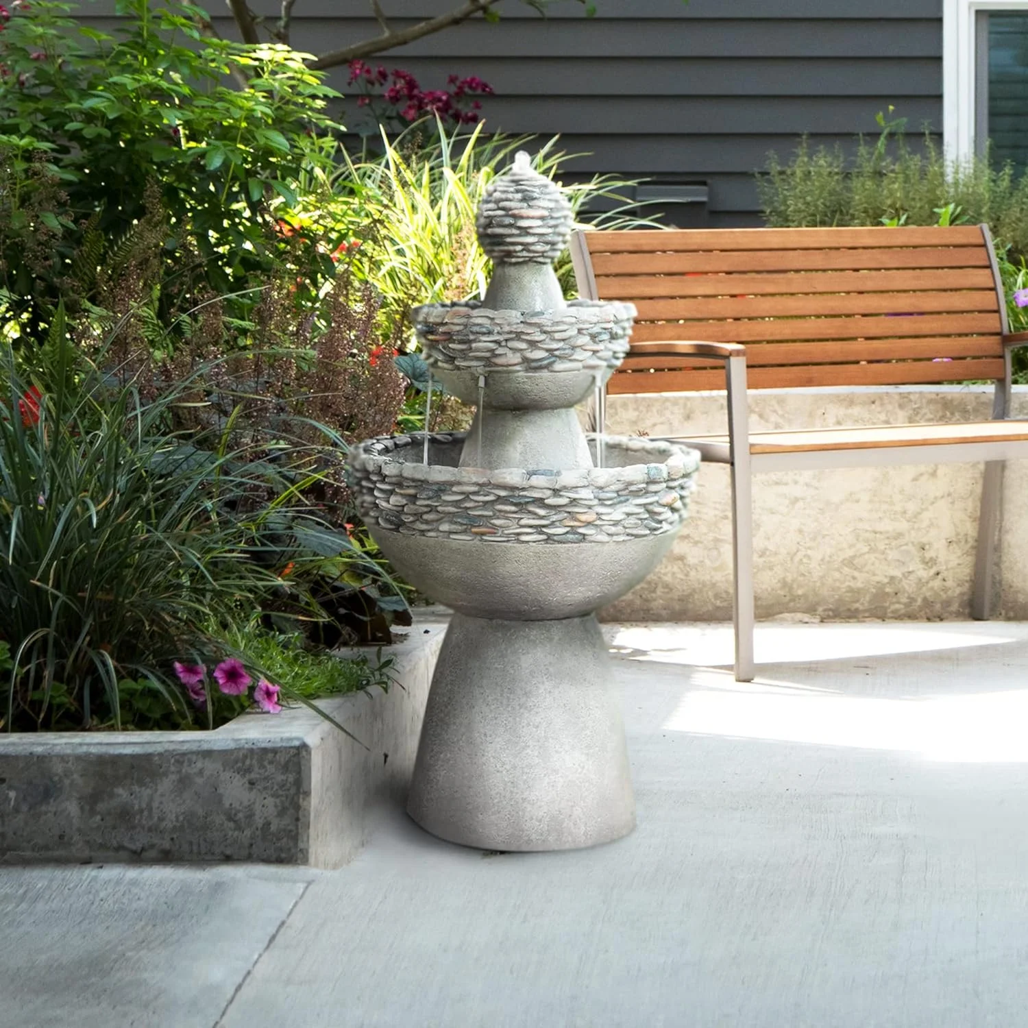 Peaktop Fuente de Agua para Interiores y jardín Gris FI0030AA-UK, Piedra, 51,9 x 51,9 x 92,7 cm - Imagen 2