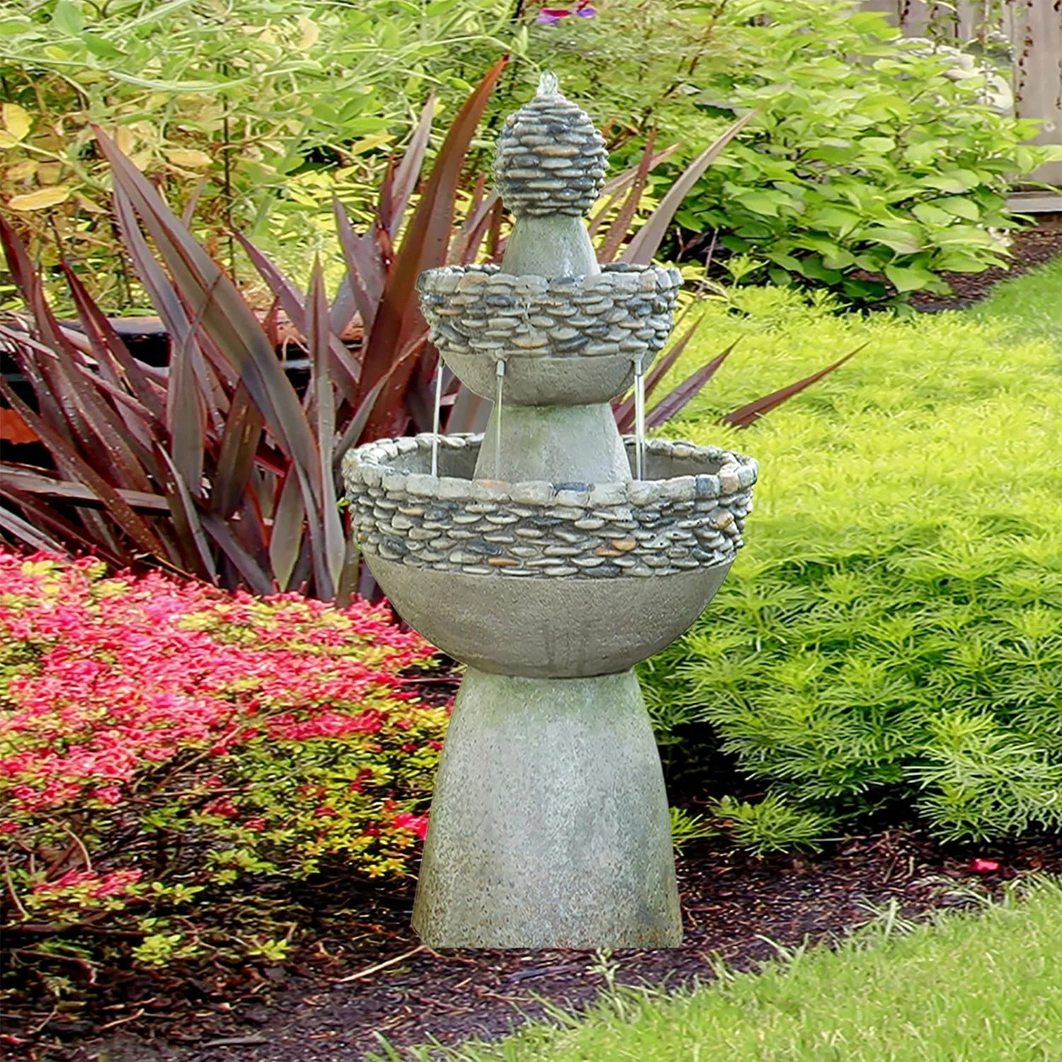 Peaktop Fuente de Agua para Interiores y jardín Gris FI0030AA-UK, Piedra, 51,9 x 51,9 x 92,7 cm - Imagen 3