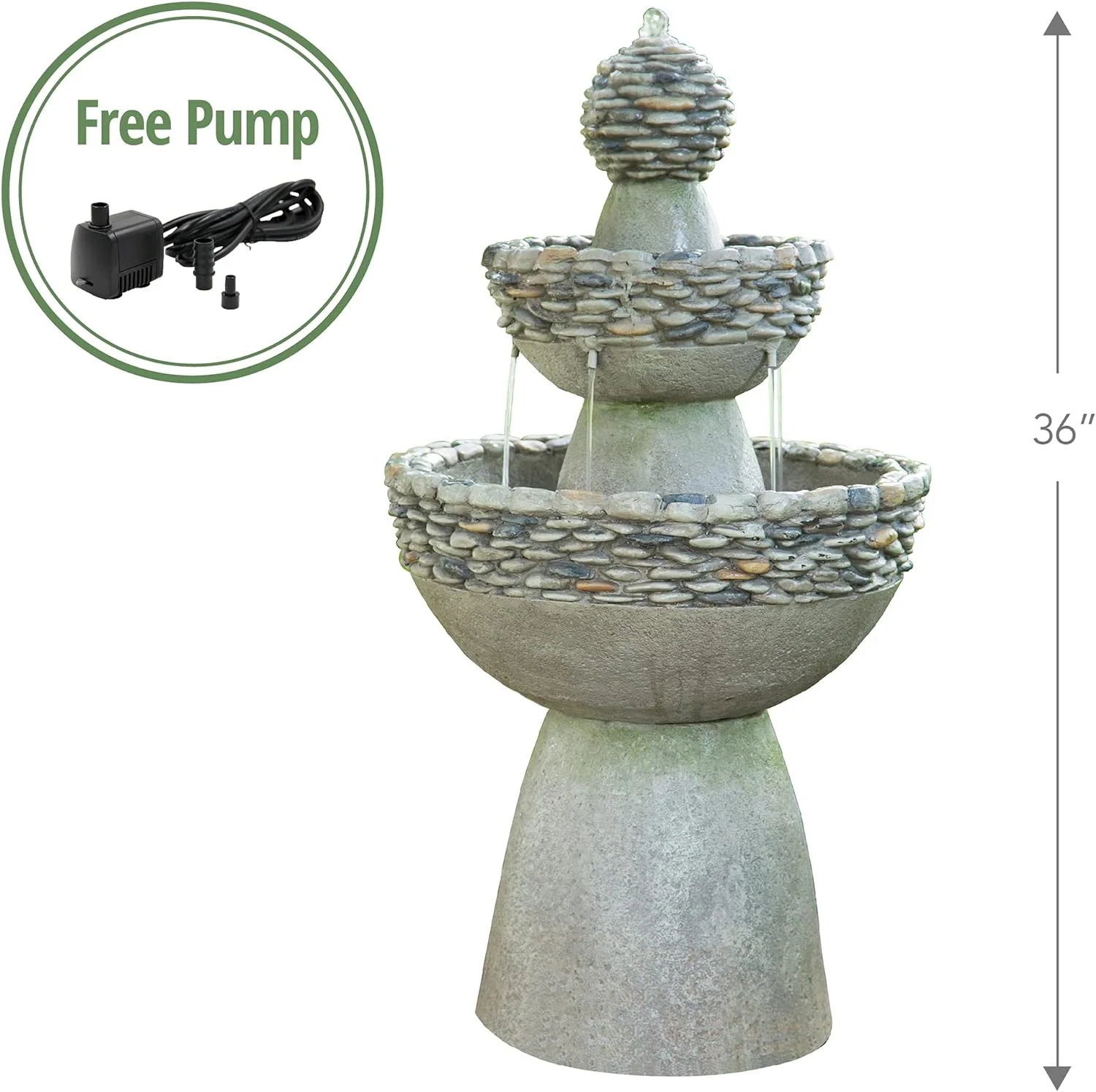 Peaktop Fuente de Agua para Interiores y jardín Gris FI0030AA-UK, Piedra, 51,9 x 51,9 x 92,7 cm - Imagen 5