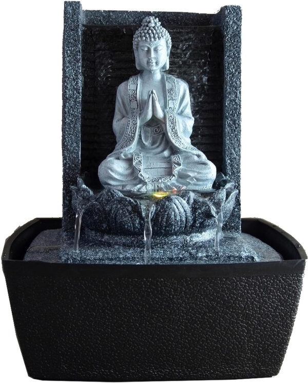 Fuente de Interior Zen Buddha Lotus con LED, Plateado, marca Zen'Light