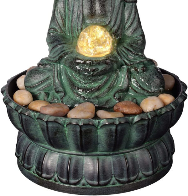 Haobos Fuente de mesa para interiores, exquisita fuente de Buda sentado, fuente de agua decorativa con bola rodante de cristal, LED, piedra y decoración del hogar, 9.4 pulgadas (21127A) - Imagen 6