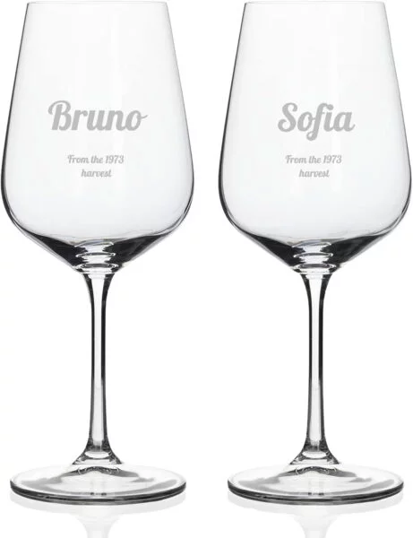 Wanapix | Pack 2 Copas de Vino Personalizadas | Copas de Cristal Grabadas para Vino con el Nombre o Texto que quieras | Pack de Copas de Cristal de Bohemia (Solo Texo)