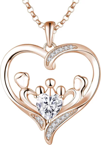 JO WISDOM Collar Corazón de Plata de ley 925 Mujer,Colgante Madre Hija/Hijo 3 Niño Padre Amor Corazón Familia Mamá Joyería