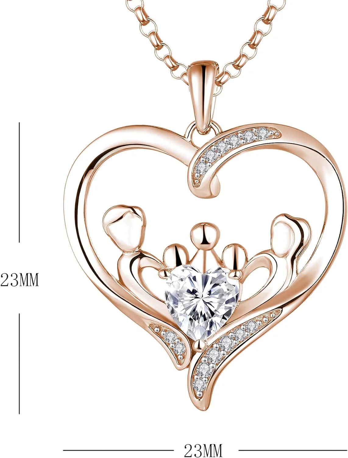 JO WISDOM Collar Corazón de Plata de ley 925 Mujer,Colgante Madre Hija/Hijo 3 Niño Padre Amor Corazón Familia Mamá Joyería - Imagen 2