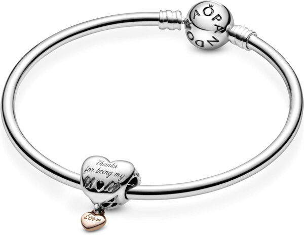 PANDORA Moments - Pulsera chapada en oro rosa de 14 quilates y plata de ley con texto en inglés Thank for Being my Mum - Imagen 5