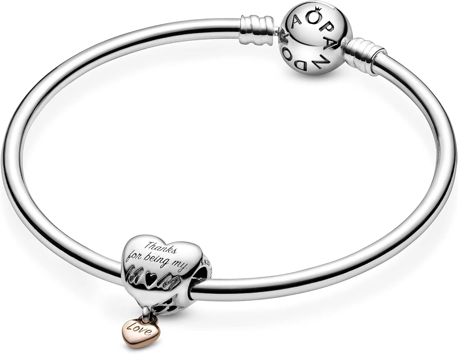 PANDORA Moments - Pulsera chapada en oro rosa de 14 quilates y plata de ley con texto en inglés Thank for Being my Mum - Imagen 5