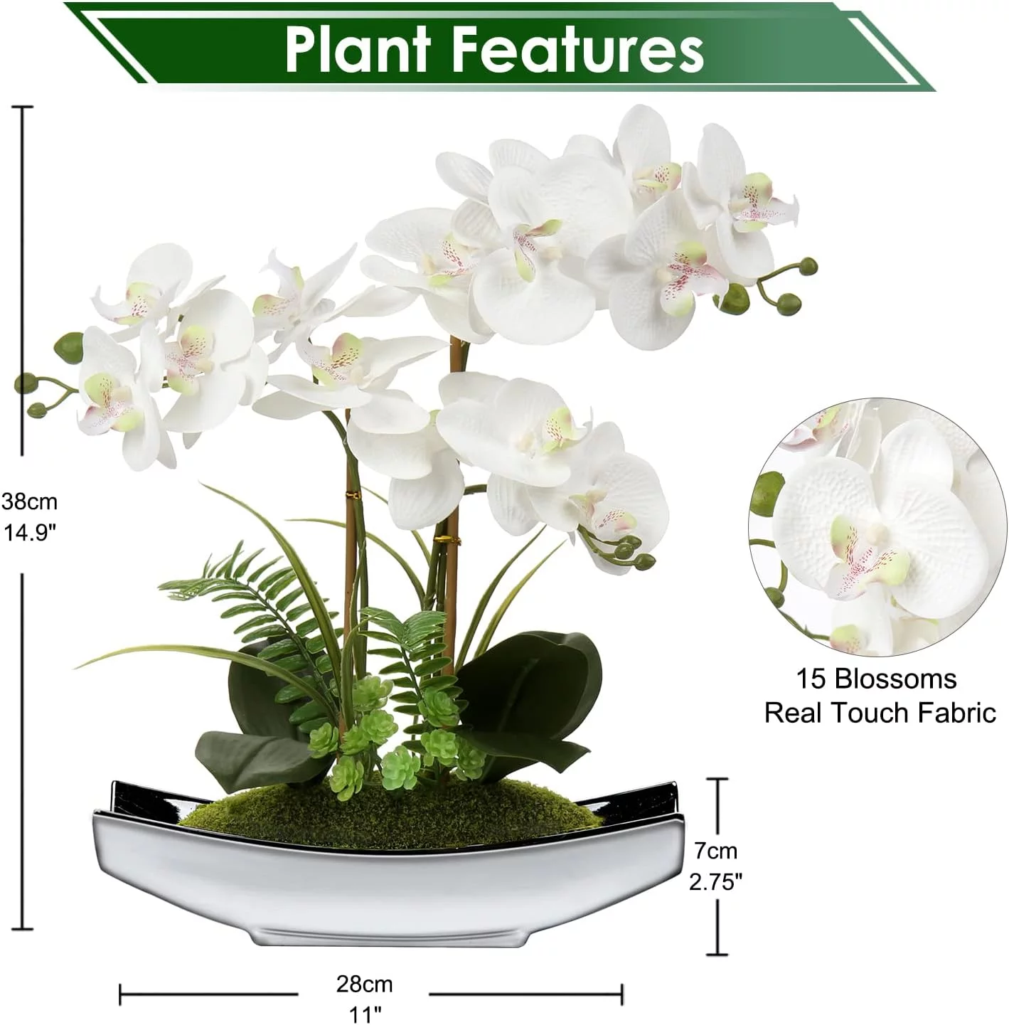 Bonsái de orquídea artificial en maceta para centro de mesa, sala de estar, decoración del hogar, etc., flores Phalaenopsis artificiales de seda - Imagen 2