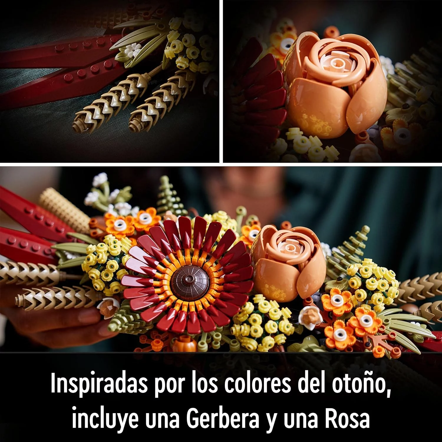 LEGO Icons Centro de Flores Secas, Manualidades para Adultos, Flores Artificiales, Rosa y Gerbera, Centro de Mesa o Cuadro de Pared, Botanical Collection 10314 - Imagen 3