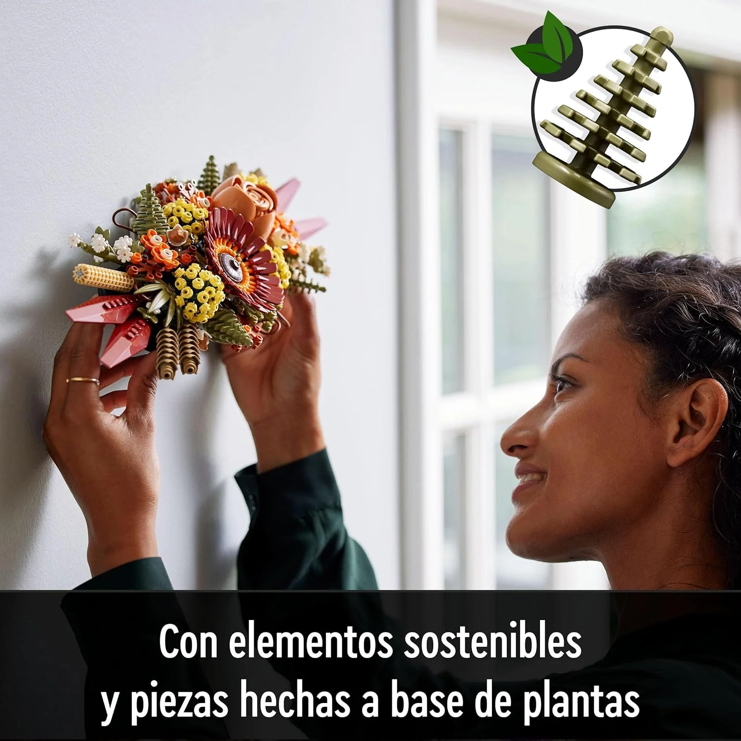 LEGO Icons Centro de Flores Secas, Manualidades para Adultos, Flores Artificiales, Rosa y Gerbera, Centro de Mesa o Cuadro de Pared, Botanical Collection 10314 - Imagen 6