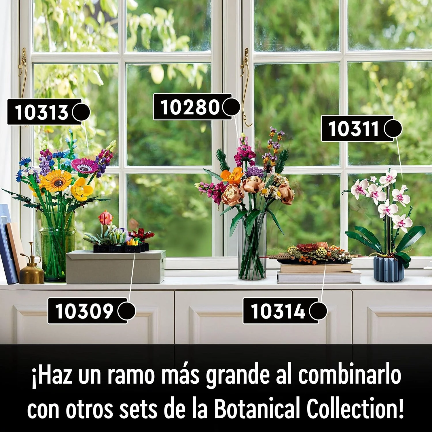 LEGO Icons Centro de Flores Secas, Manualidades para Adultos, Flores Artificiales, Rosa y Gerbera, Centro de Mesa o Cuadro de Pared, Botanical Collection 10314 - Imagen 7