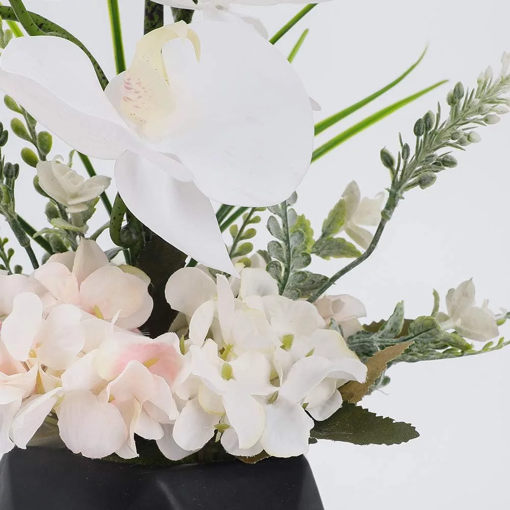 LESING Flores artificiales de ocdea artificial, arreglo de orquídea sintética con jarrón artificial, orquídea Phalaenopsis en jarrón para decoración del hogar (estilo 2, jarrón negro) - Imagen 3