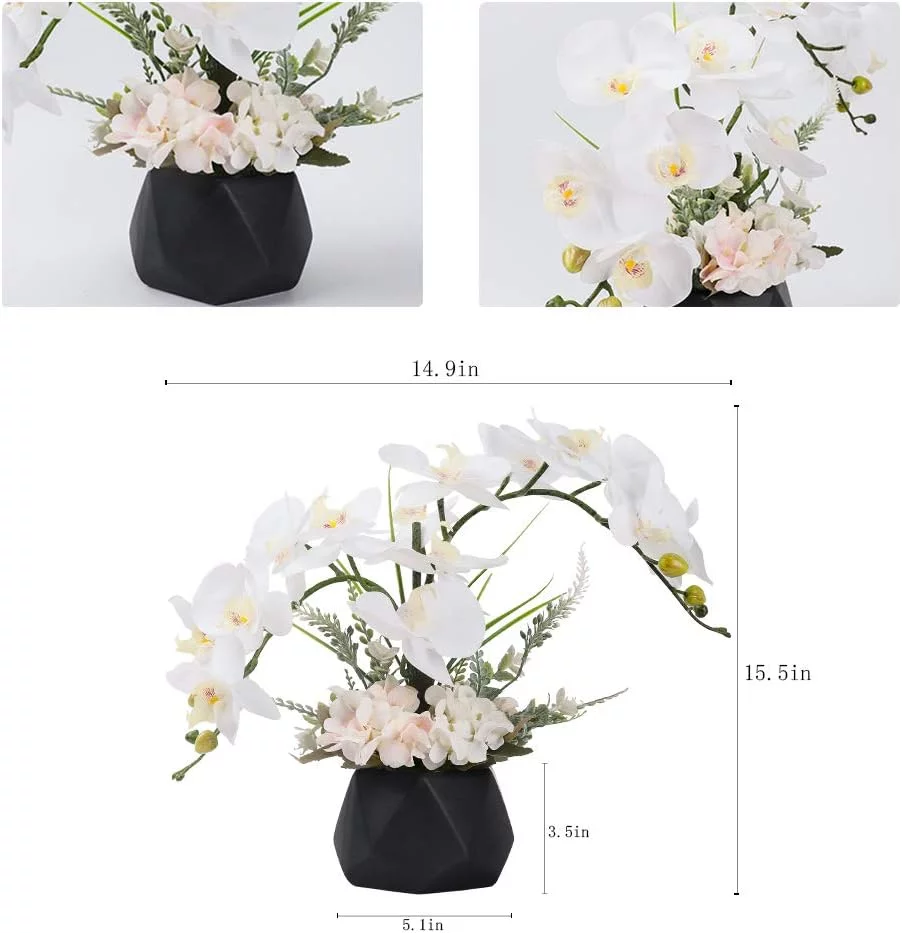 LESING Flores artificiales de ocdea artificial, arreglo de orquídea sintética con jarrón artificial, orquídea Phalaenopsis en jarrón para decoración del hogar (estilo 2, jarrón negro) - Imagen 4