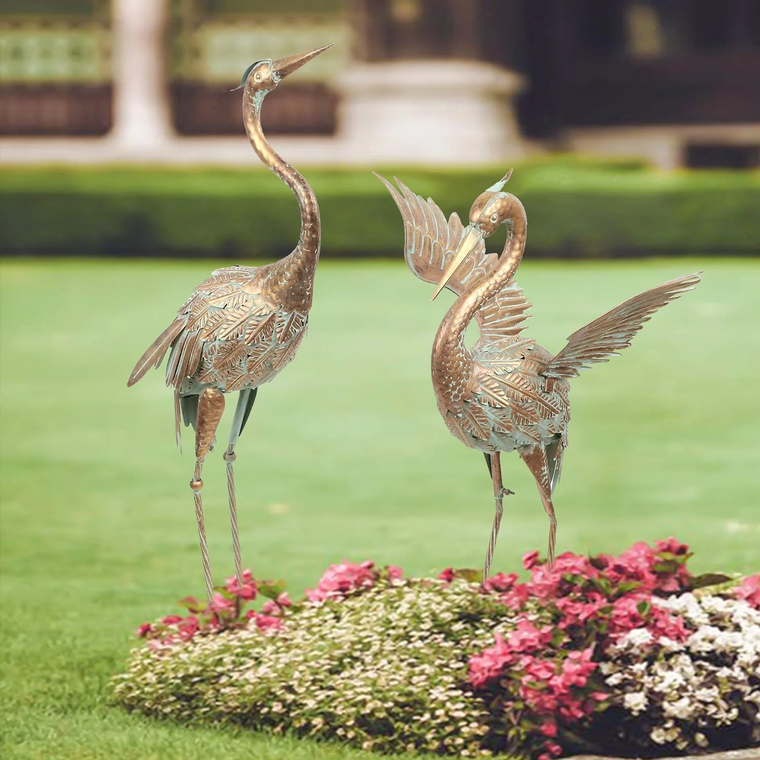 TERESA'S COLLECTIONS 2Pcs 85CM/99CM Garza para el Jardín Estatua de Jardín Grande, Decoración de Estatuas de Jardín de Pájaros de Grúa de Metal - Imagen 2