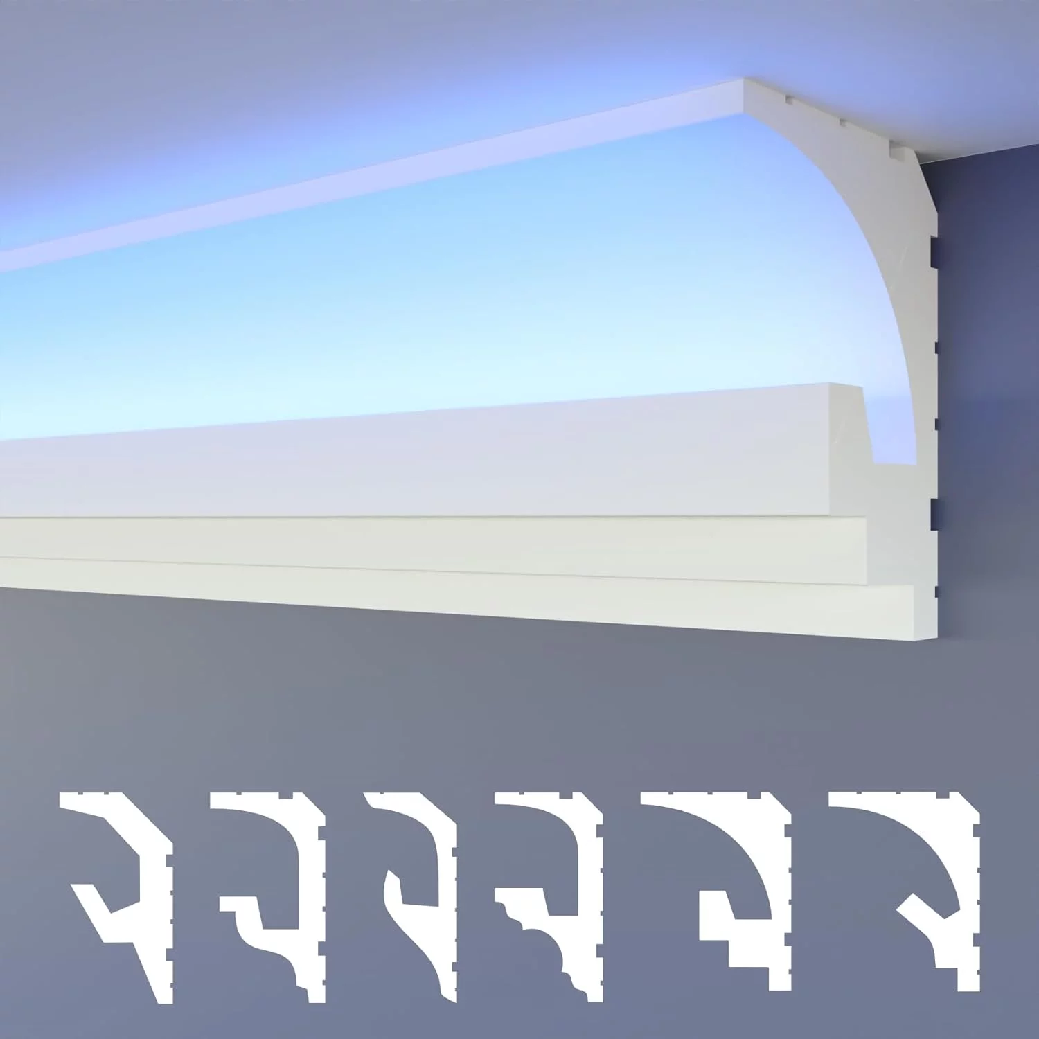 HEXIMO LED molduras de estuco 2en1, iluminación indirecta molduras de techo XPS poliestireno perfil de iluminación abombado (1,7 Metros HLED 5)